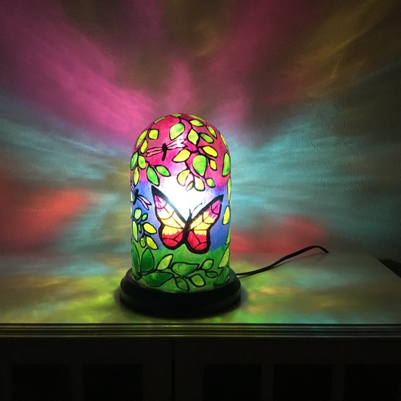 NEW Butterfly and Dragonfly Hand Painted Stained glass lamp